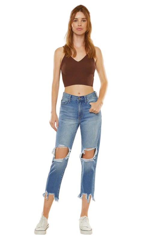 Dames Spijkerbroek Hoge Taille Mom Fit Denim
