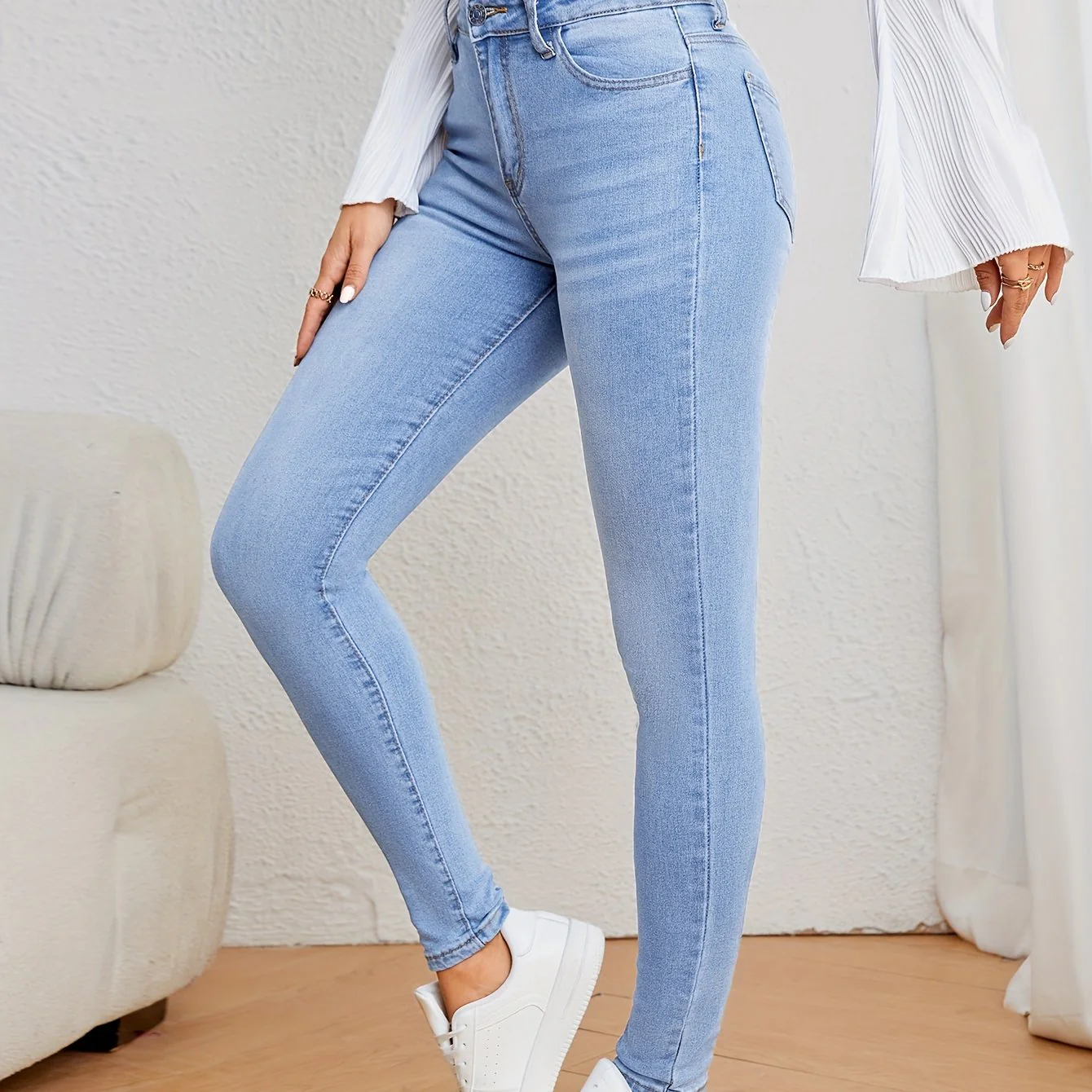 Dames Spijkerbroek Hoge Taille Smalle Pasvorm Lichtblauw - Image 11