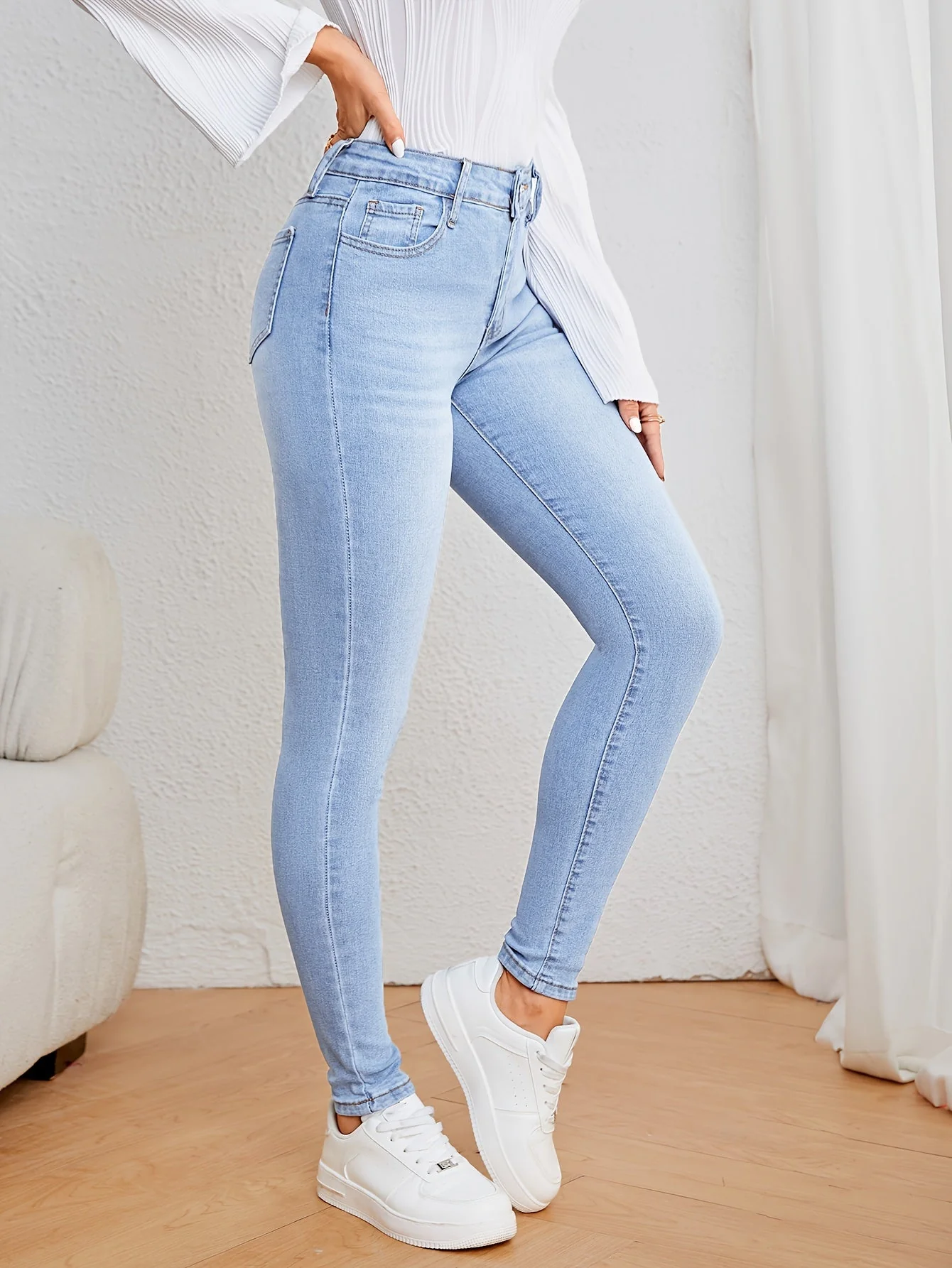 Dames Spijkerbroek Hoge Taille Smalle Pasvorm Lichtblauw - Image 3
