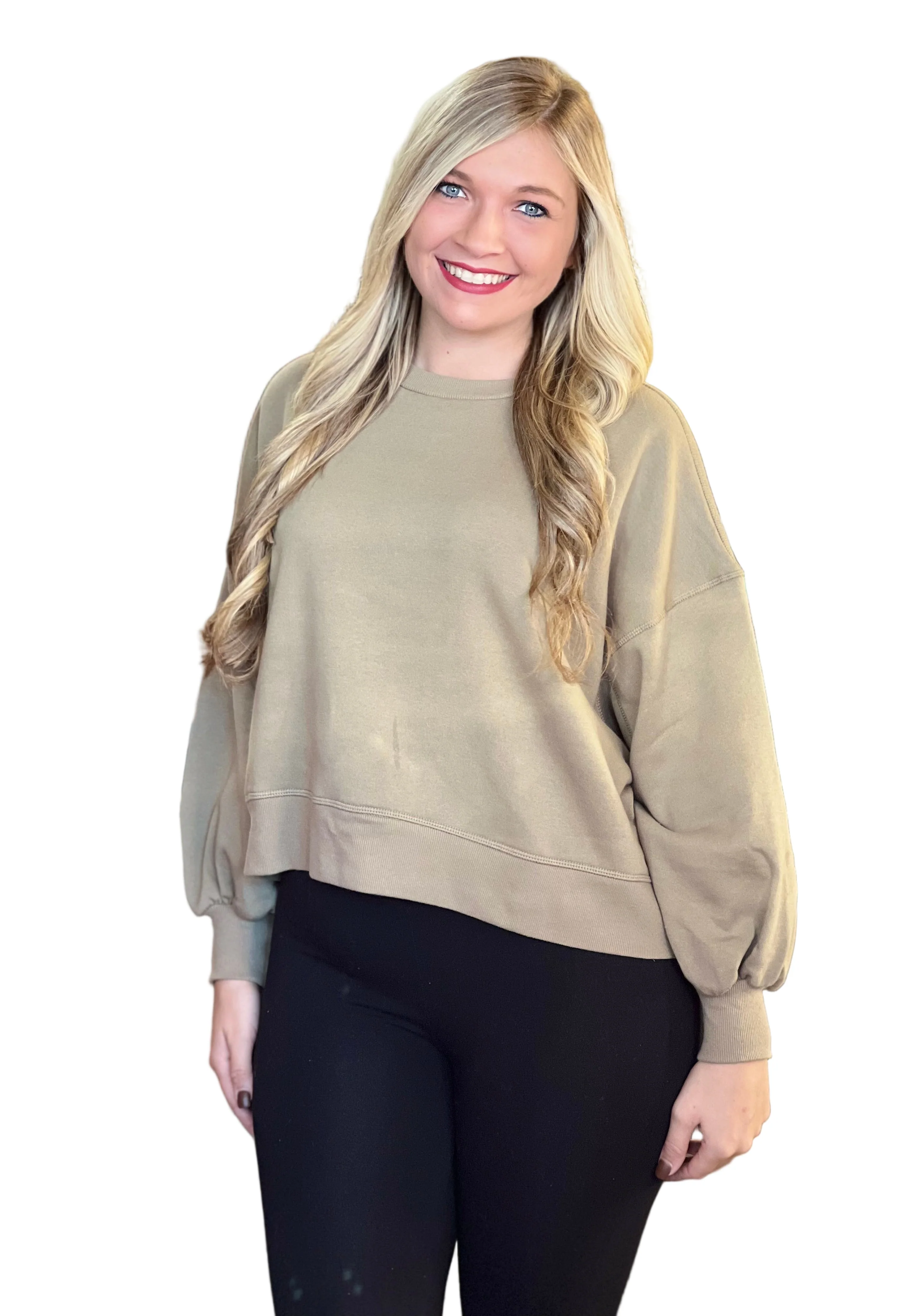 Dames Sweatshirt Casual Drop Shoulder Ballonmouwen Hoogwaardige Stof