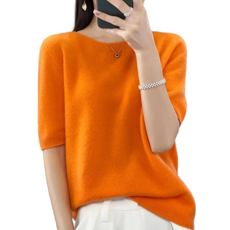 Dames T-shirt Korte Mouwen Gebreid Merino Wol