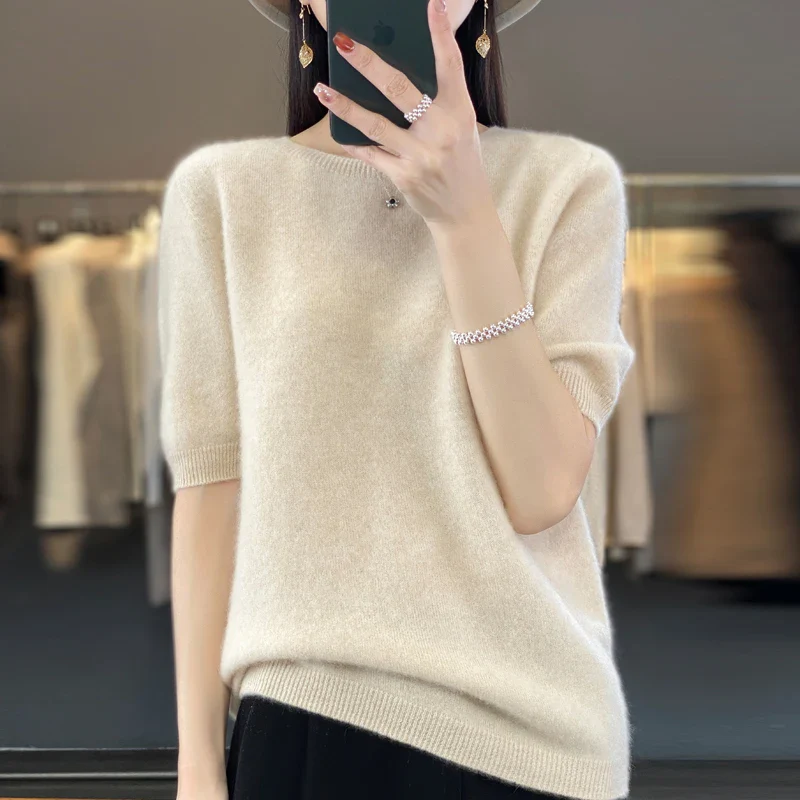 Dames T-shirt Korte Mouwen Gebreid Merino Wol - Image 3