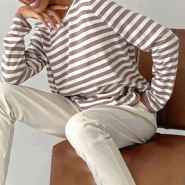 Dames T-shirt Met Strepen Lange Mouwen Voor Herfststijl - Image 3
