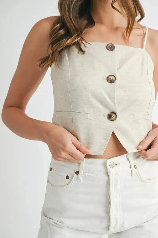 Dames Tanktop Met Knoopsluiting Van Linnenmix - Image 7
