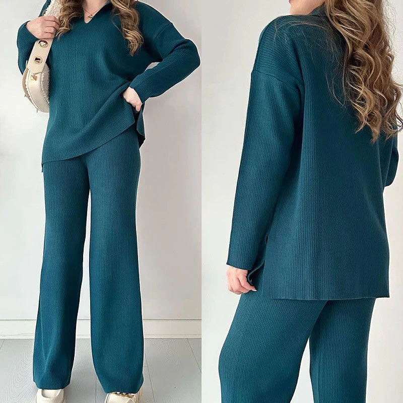 Dames Twee-delen Set V-hals Stijlvol met Brede Broek - Image 8