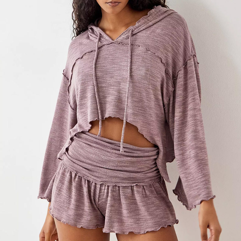 Dames Twee-Piece Set Cropped Lange Mouwen Top Hoge Taille Vloeiende Shorts - Image 3