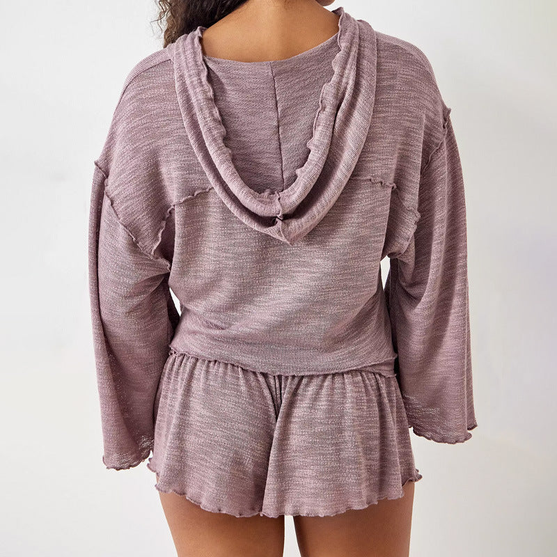 Dames Twee-Piece Set Cropped Lange Mouwen Top Hoge Taille Vloeiende Shorts - Image 4