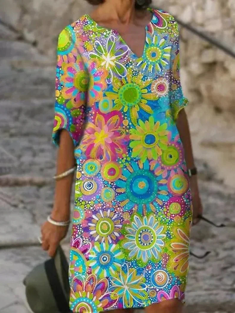Dames V-Ausschnitt Jurk Bloemendessin Casual Zomer Kleding - Image 2