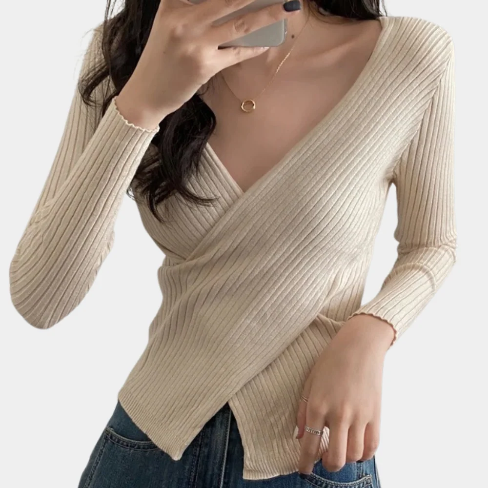 Dames V-hals Trui Met Criss-Cross Details Casual Chic - Image 7