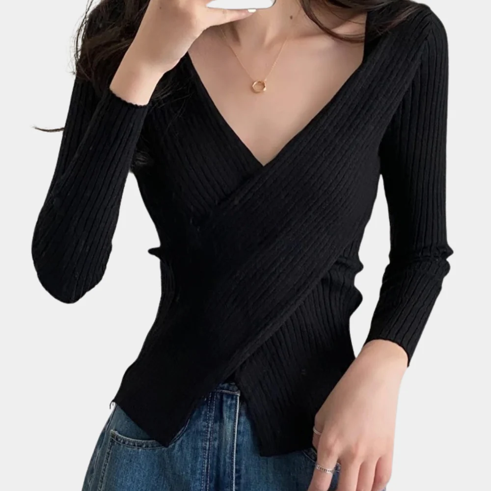 Dames V-hals Trui Met Criss-Cross Details Casual Chic - Image 8