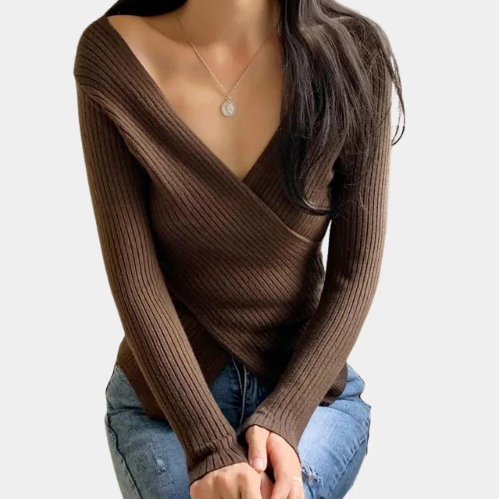 Dames V-hals Trui Met Criss-Cross Details Casual Chic - Image 9
