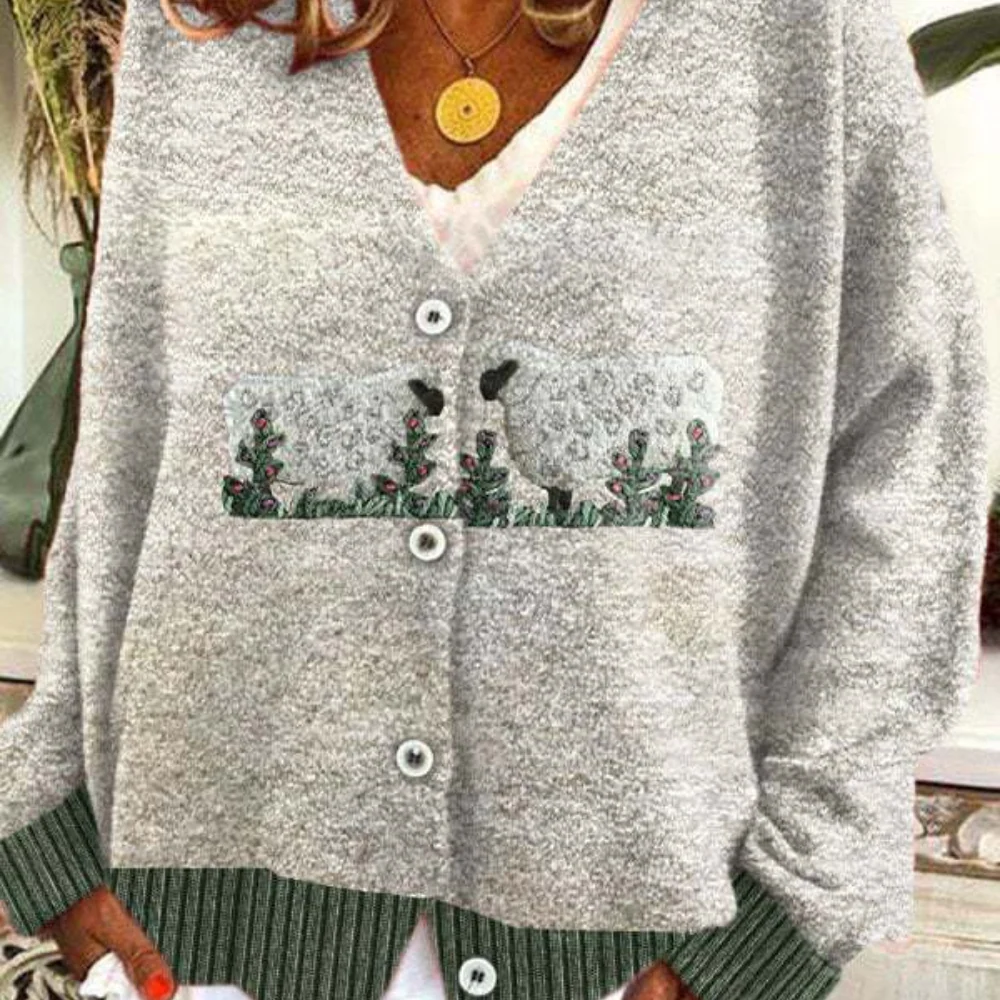 Dames Vintage Sweater met Fåremønster en V-hals - Image 6