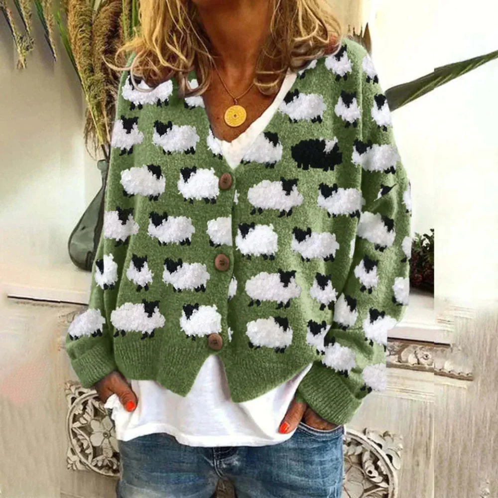 Dames Vintage Sweater met Fåremønster en V-hals - Image 7