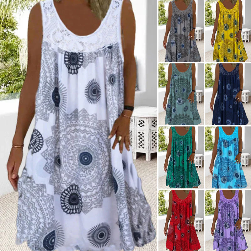 Dames Zomerjurk Mouwloos Speelse Print - Image 3