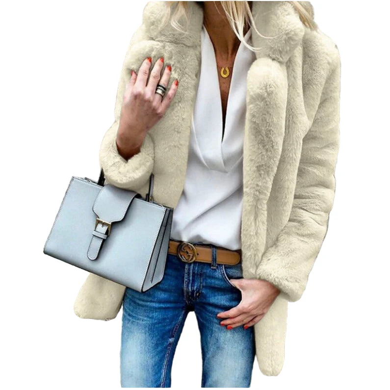 Damesjas Winter Oversized Faux Fur Met Vouwkraag