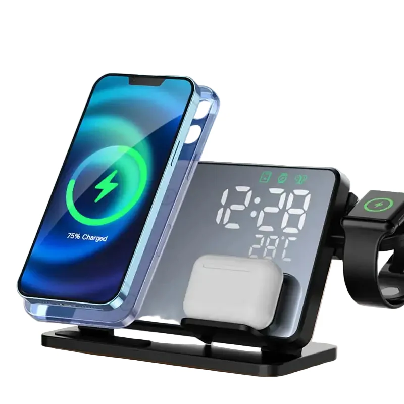 Draadloos 3-in-1 Laadstation met Wekker Modern Ontwerp