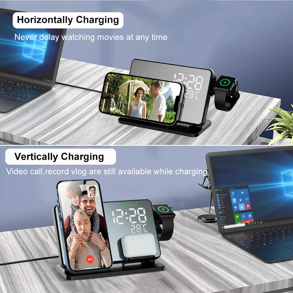 Draadloos 3-in-1 Laadstation met Wekker Modern Ontwerp - Image 3