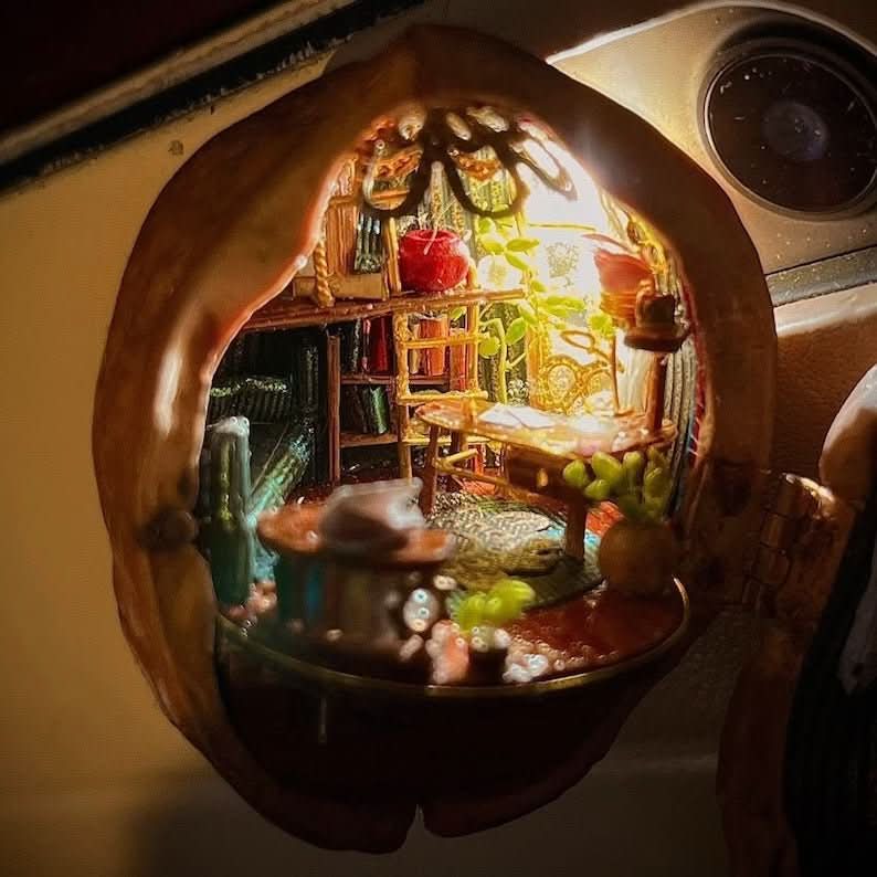 Handgemaakt Poppenhuis Walnootschelp met Binnenverlichting - Image 8
