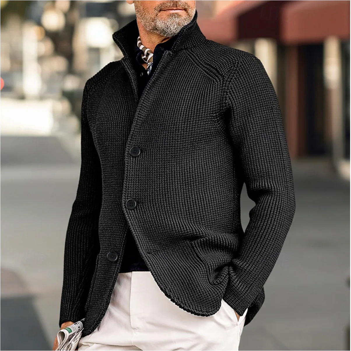 Heren Cardigan Gebreid Met Hoge Kraag - Casual En Semi-Formeel Stijl - Image 4