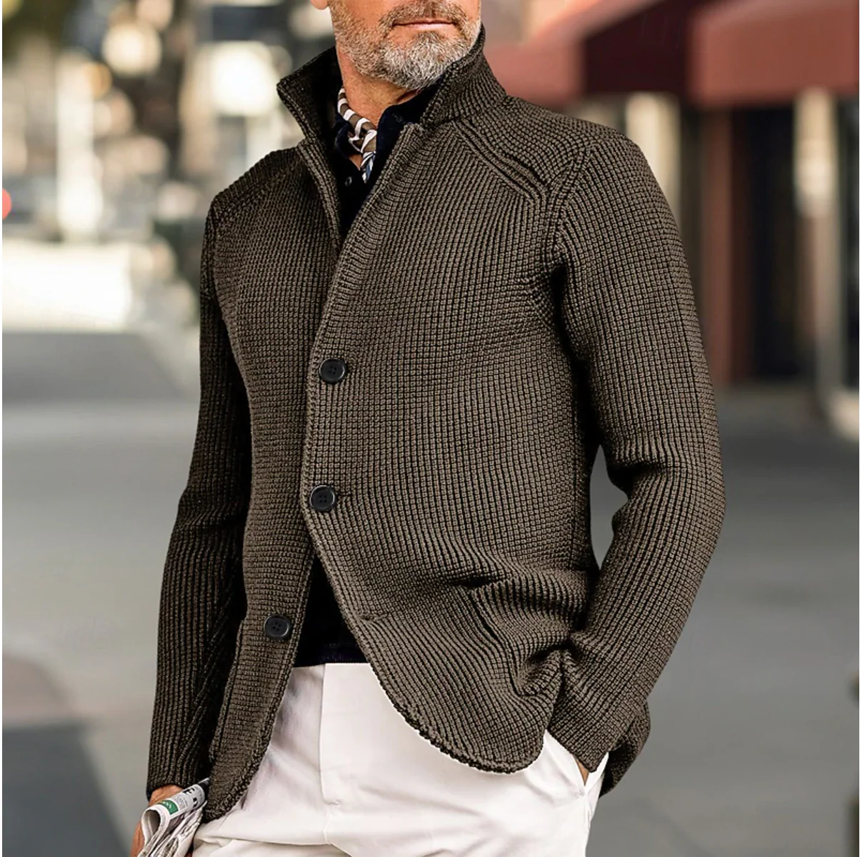 Heren Cardigan Gebreid Met Hoge Kraag - Casual En Semi-Formeel Stijl - Image 5