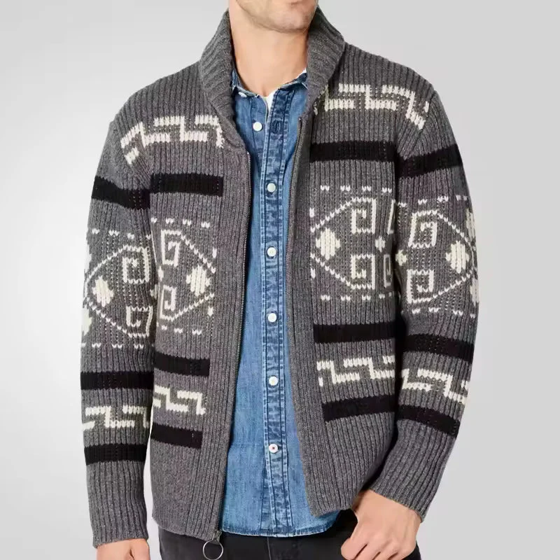 Heren Cardigan Gebreid Met Rits En Patroon Voor Casual En Semi-Casual Gelegenheden - Image 2