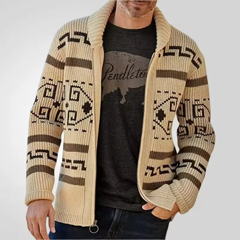 Heren Cardigan Gebreid Met Rits En Patroon Voor Casual En Semi-Casual Gelegenheden - Image 3