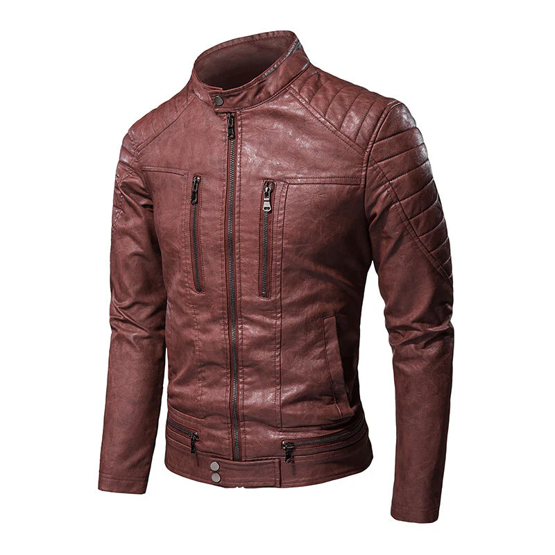 Heren Casual PU Leren Jas met Staande Kraag - Image 2