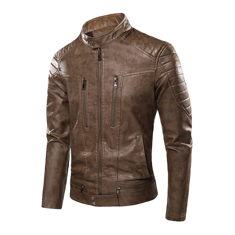 Heren Casual PU Leren Jas met Staande Kraag - Image 3