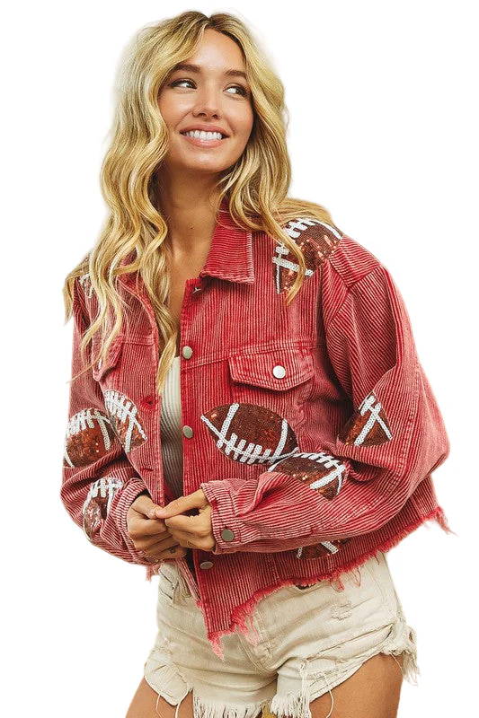 Dames Corduroy Jas met Pailletten in Rood