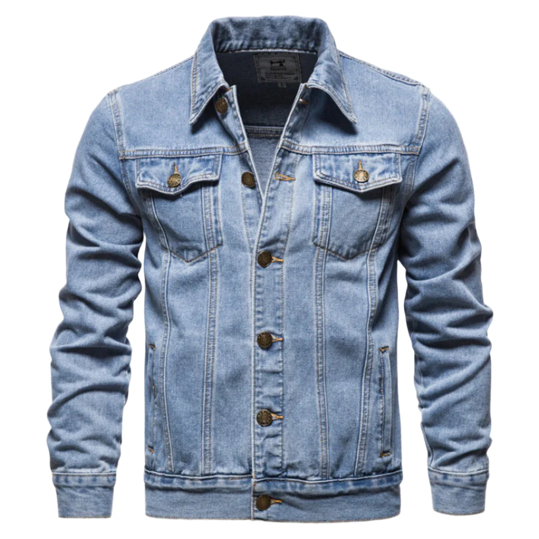 Heren Denim Jas Gewassen Met Dubbele Borstzakken