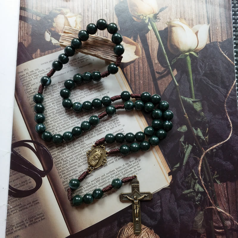 Heren en Dames Rozenkrans Ketting met Medaille en Mosagaat Design - Image 3