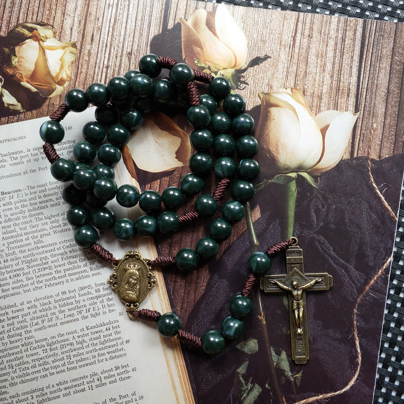 Heren en Dames Rozenkrans Ketting met Medaille en Mosagaat Design - Image 5