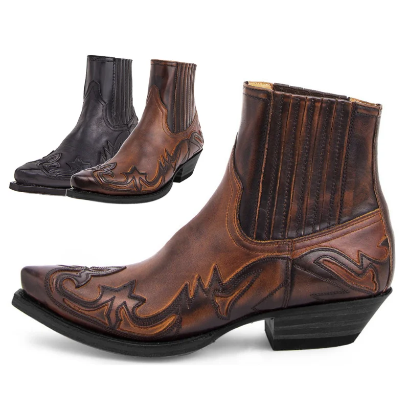 Heren Enkellaarsjes Cowboy Stijl Leer met Rits - Image 2