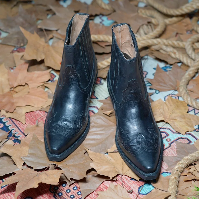 Heren Enkellaarsjes Cowboy Stijl Leer met Rits - Image 3
