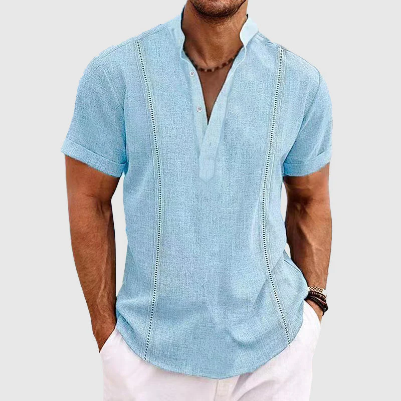 Heren Henley Shirt Korte Mouwen Relaxed Fit Knoopsluiting - Image 3