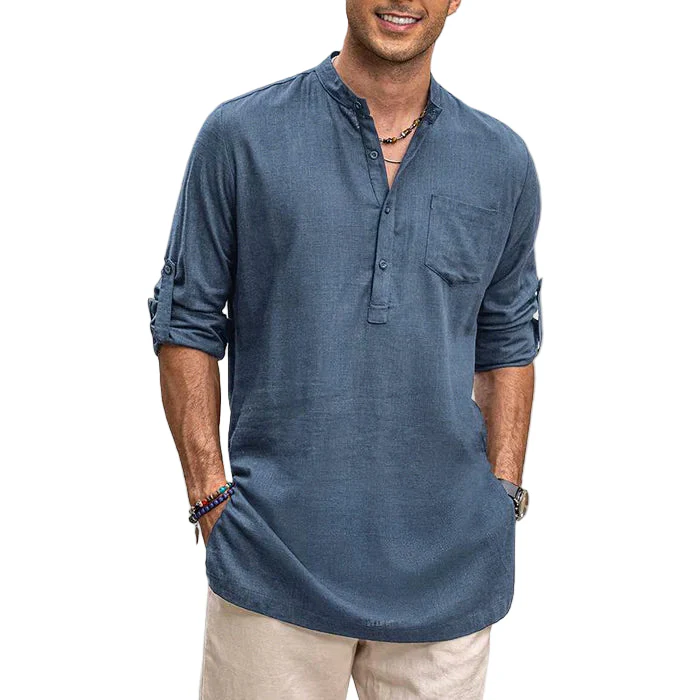 Heren Henley Shirt Lange Mouwen Rol-Up Casual