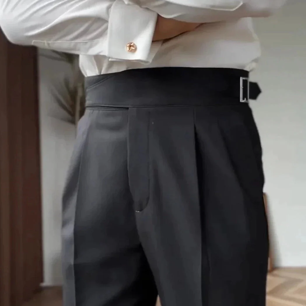 Heren Hoge Taille Broek Tailored Fit Met Geplooide Voorkant - Image 4