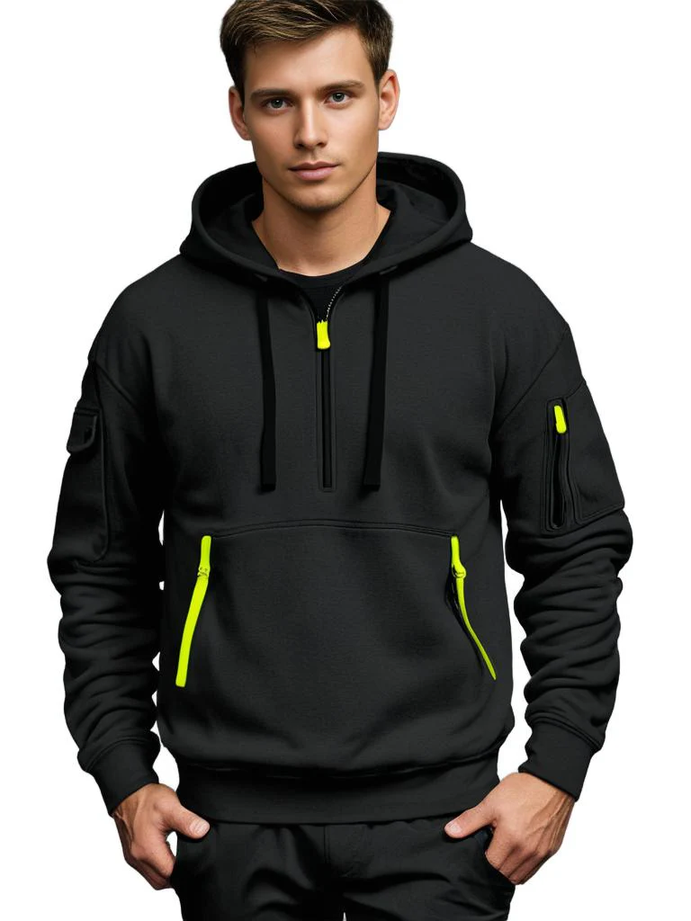 Heren Hoodie Half Zip met Utility Ritsdetails voor Casual Stijl - Image 4