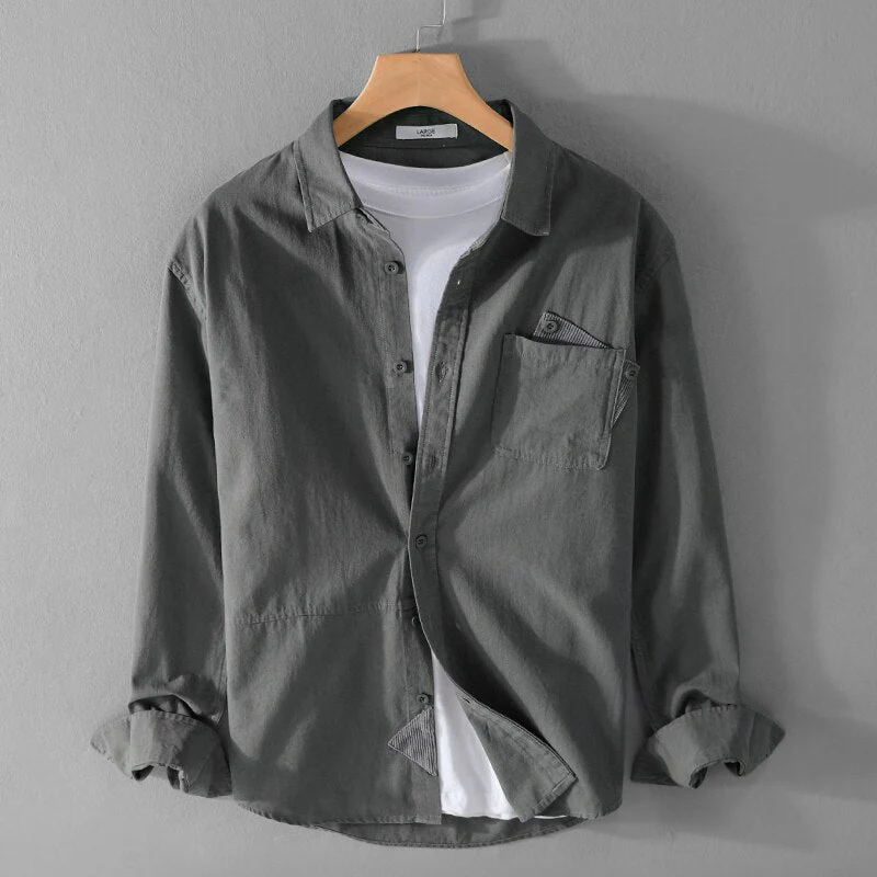 Heren Lange Mouw Shirt Casual Katoen en Linnen - Image 3