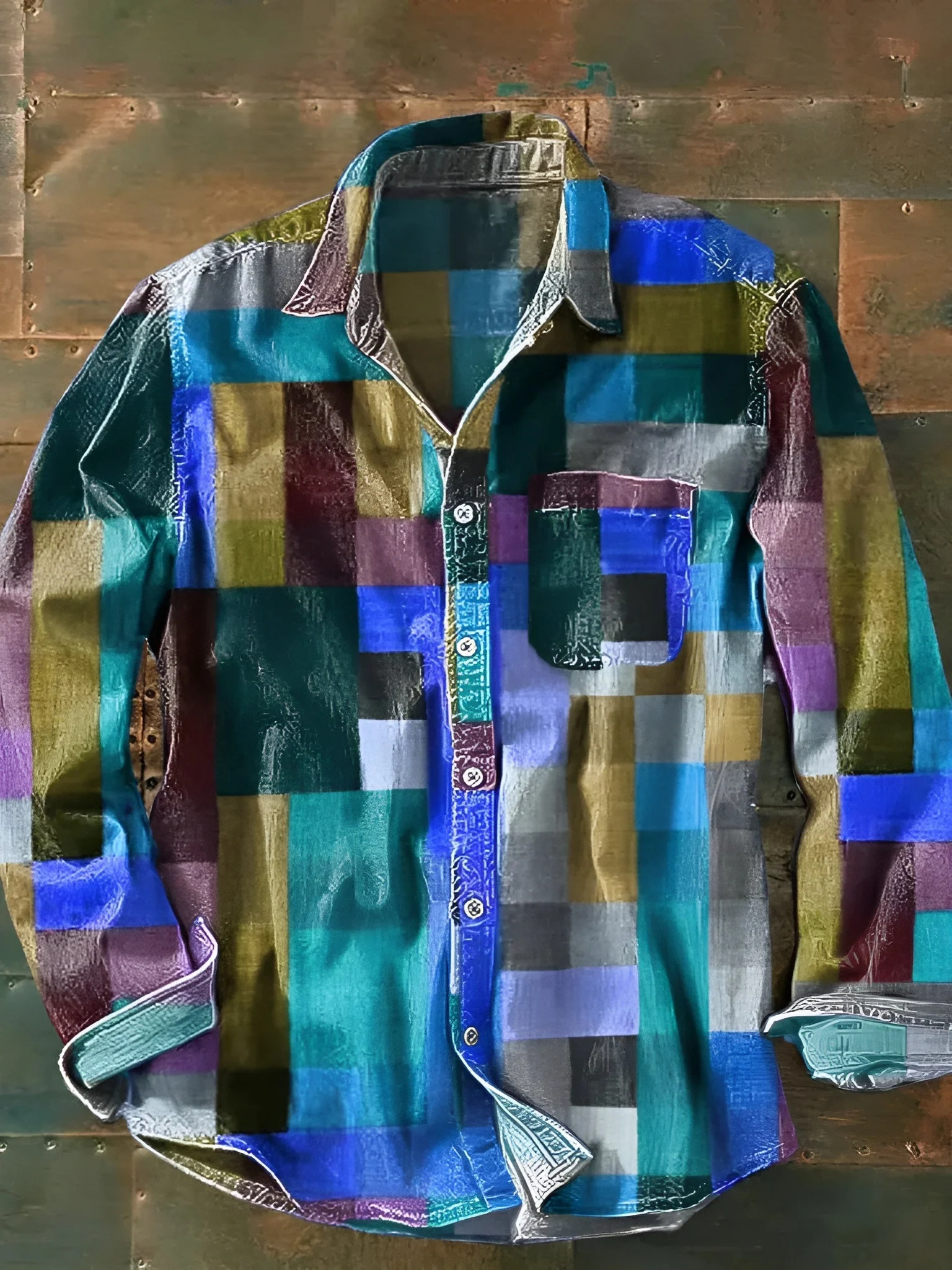 Heren Lange Mouwen Patchwork Overhemd met Knopen - Image 5