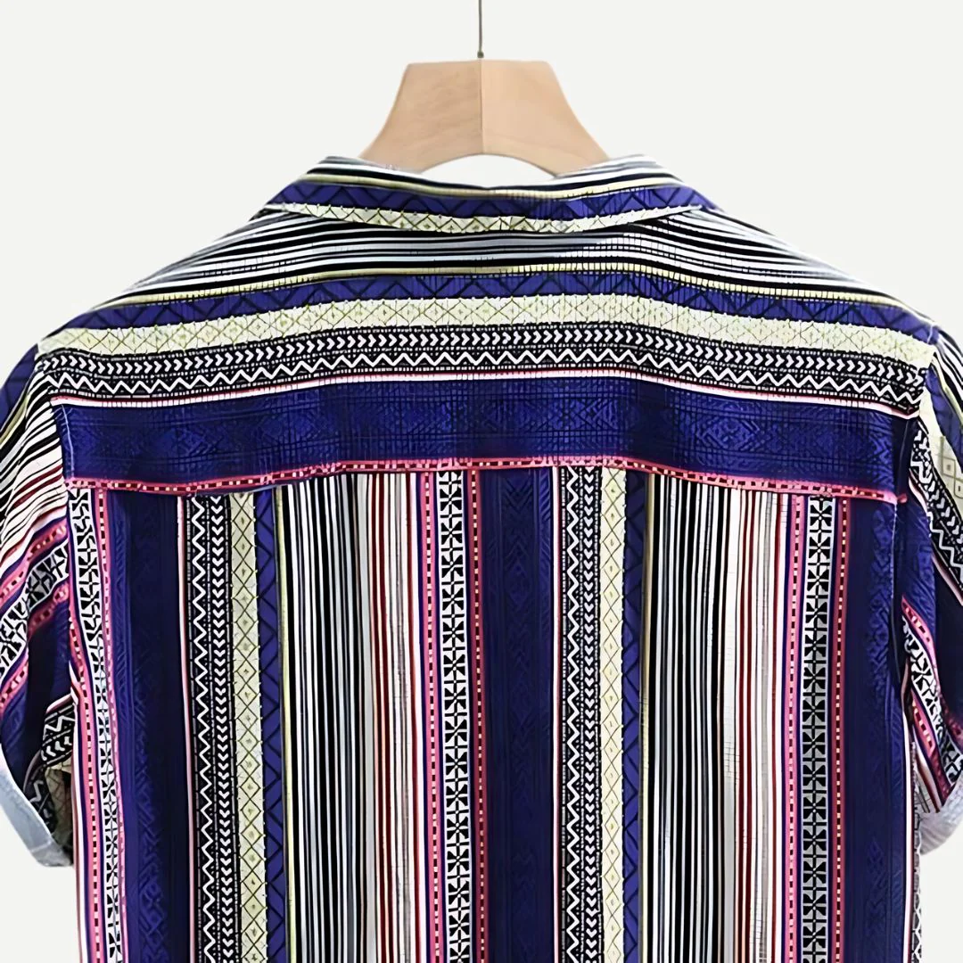 Heren Overhemd Relaxed Fit Katoenmix Indigo Met Patronen - Image 3