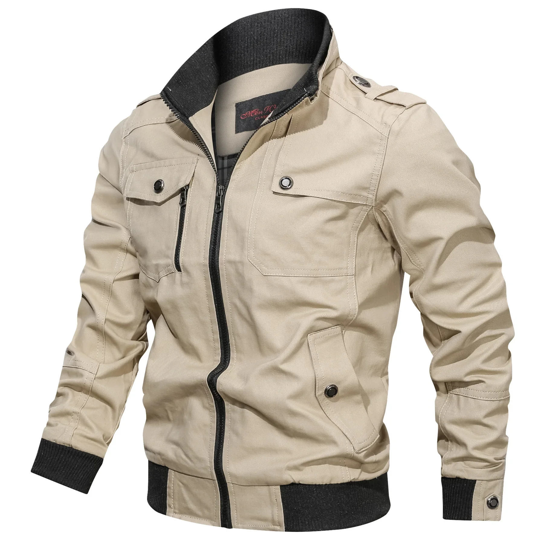 Heren Oversized Jas met Staande Kraag en Ritszakken