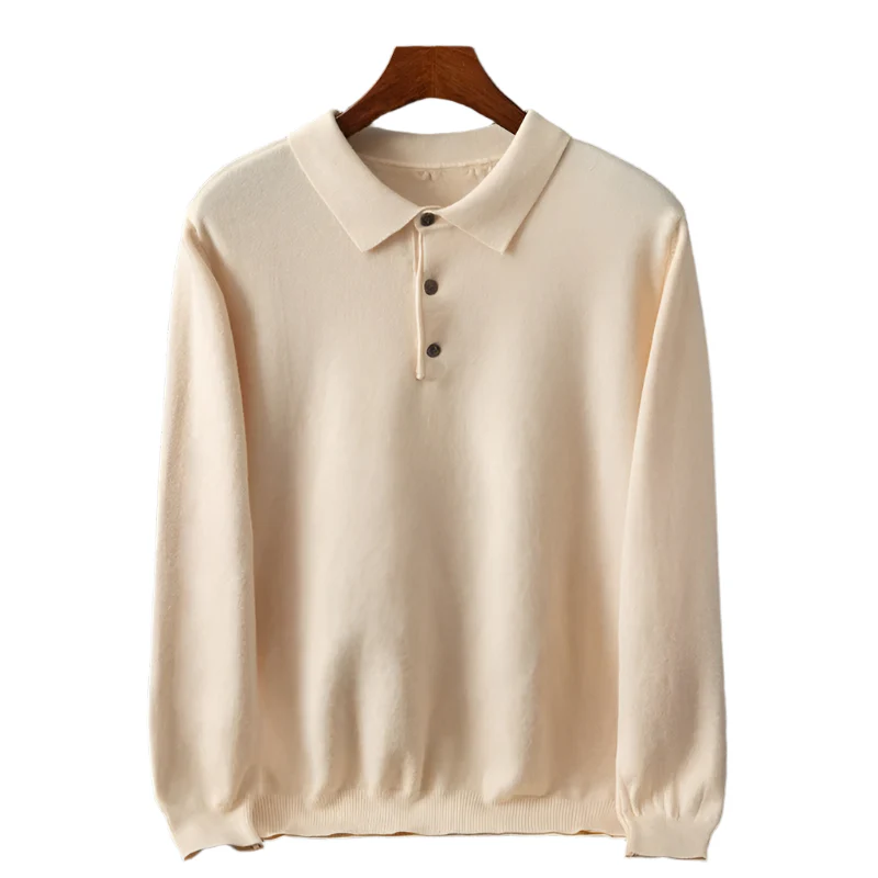Heren Polo Shirt Lange Mouw Rambouillet Wol Casual Fashion