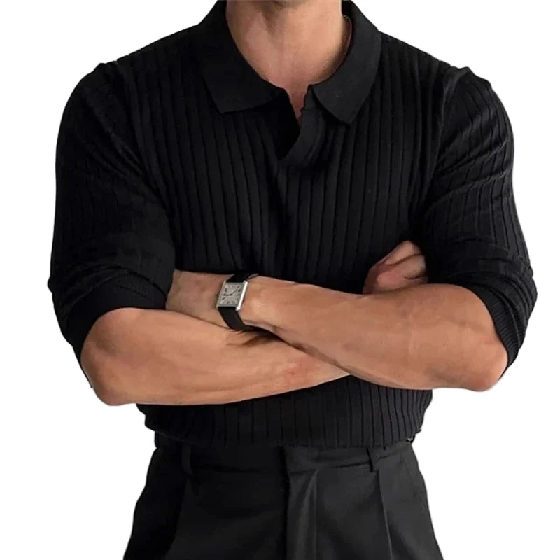 Heren Polo Shirt V-Hals met Lange Mouwen