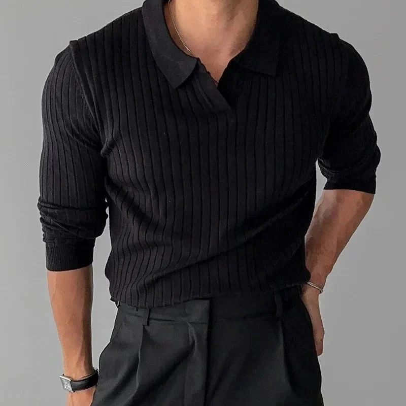 Heren Polo Shirt V-Hals met Lange Mouwen - Image 3