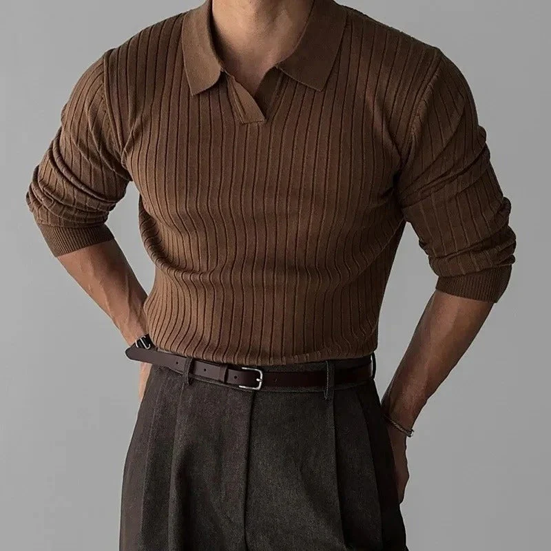Heren Polo Shirt V-Hals met Lange Mouwen - Image 4