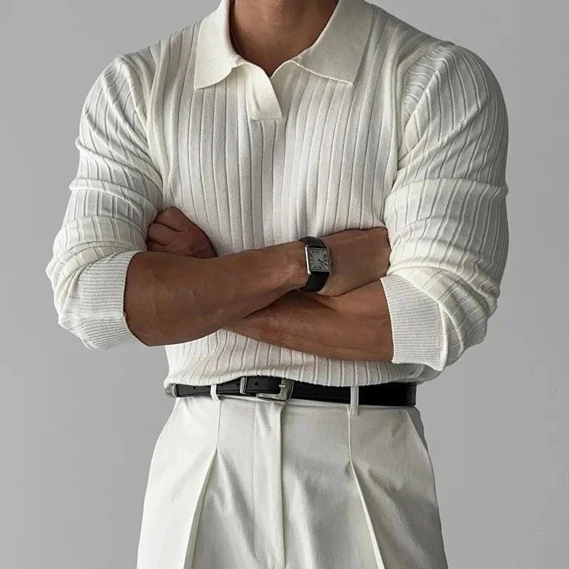 Heren Polo Shirt V-Hals met Lange Mouwen - Image 6