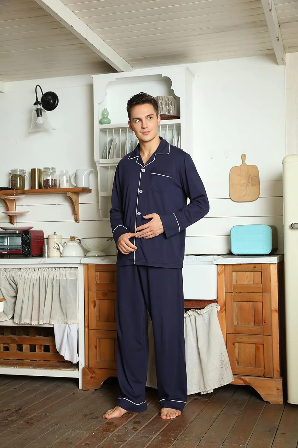 Heren Pyjama Set Lange Mouwen Klassiek Met Zijzakken - Image 4