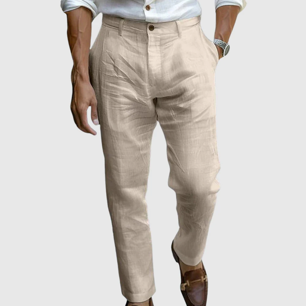 Heren Rechte Broek Klassieke Pasvorm Flat Front Natuurlijke Materialen - Image 3