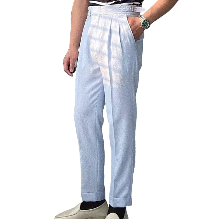 Heren Rechte Broek met Hoge Taille en Plissé Voorkant